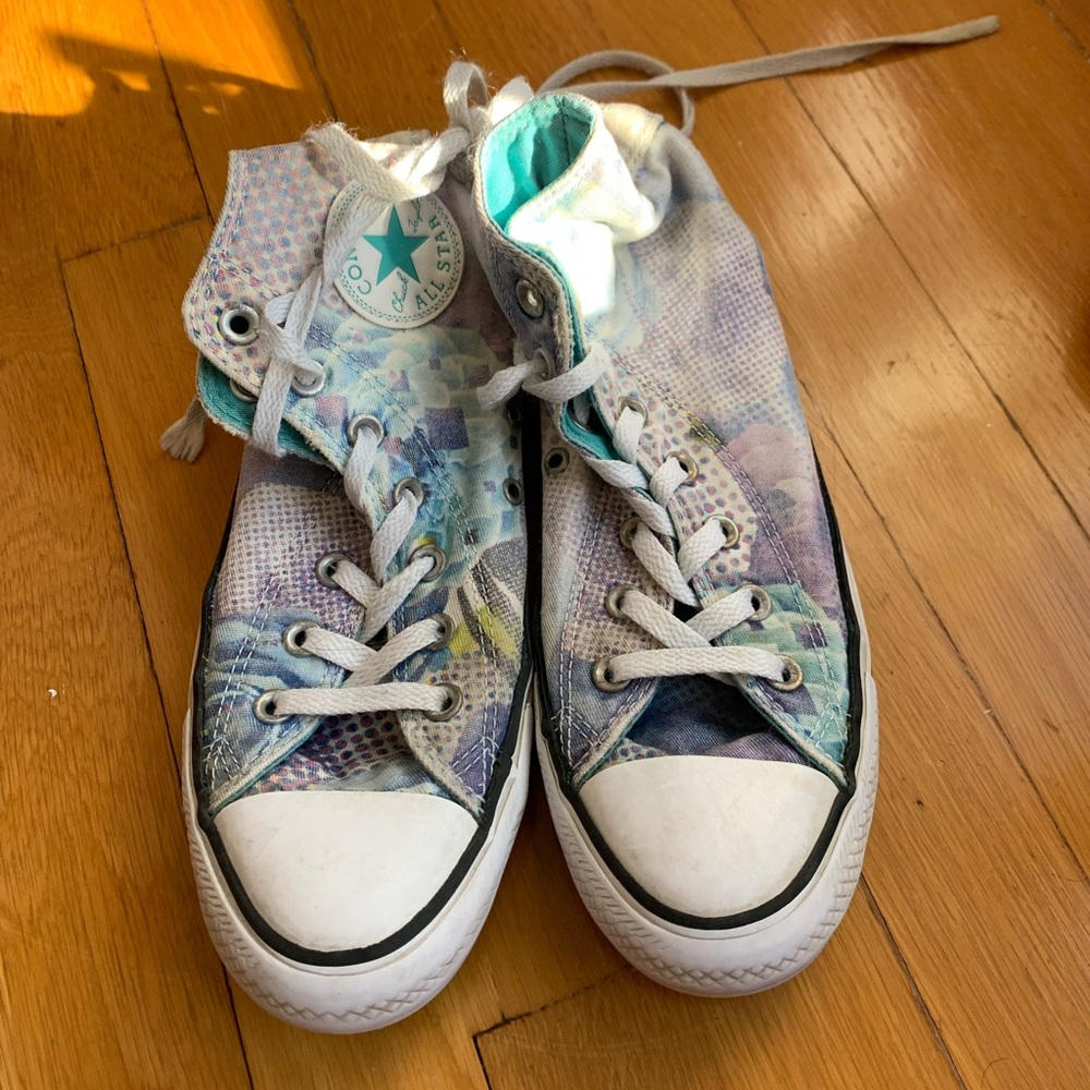 Purple and green converse
